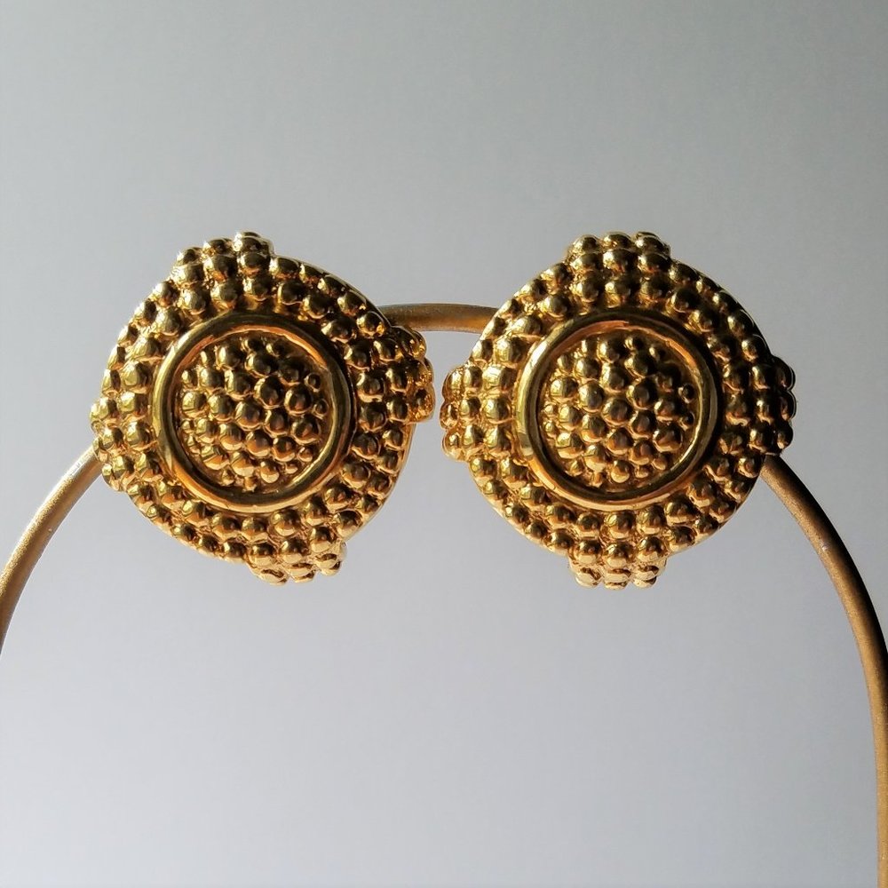 Vintage Nina Ricci Gold Tone Shield Clip Earrings